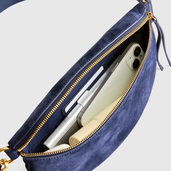 Quince Blue Suede Women's Italian Sling Bag - Picture 4 of 6